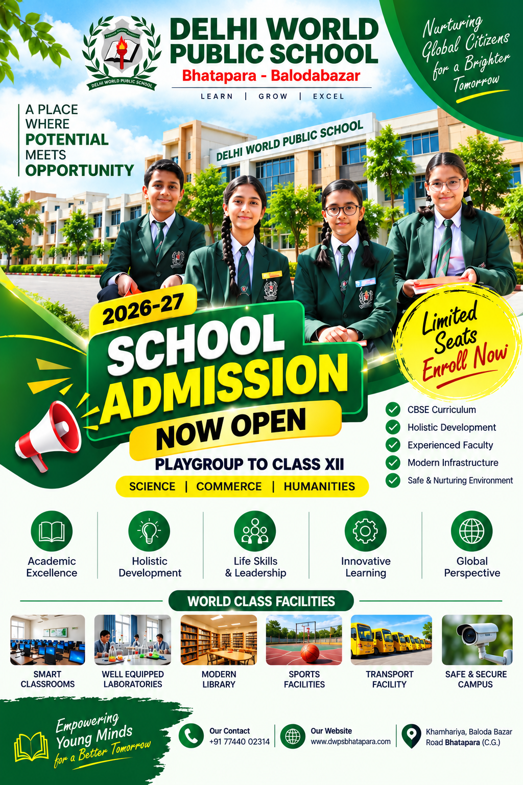 Delhi World Public School Bhatapara admission poster