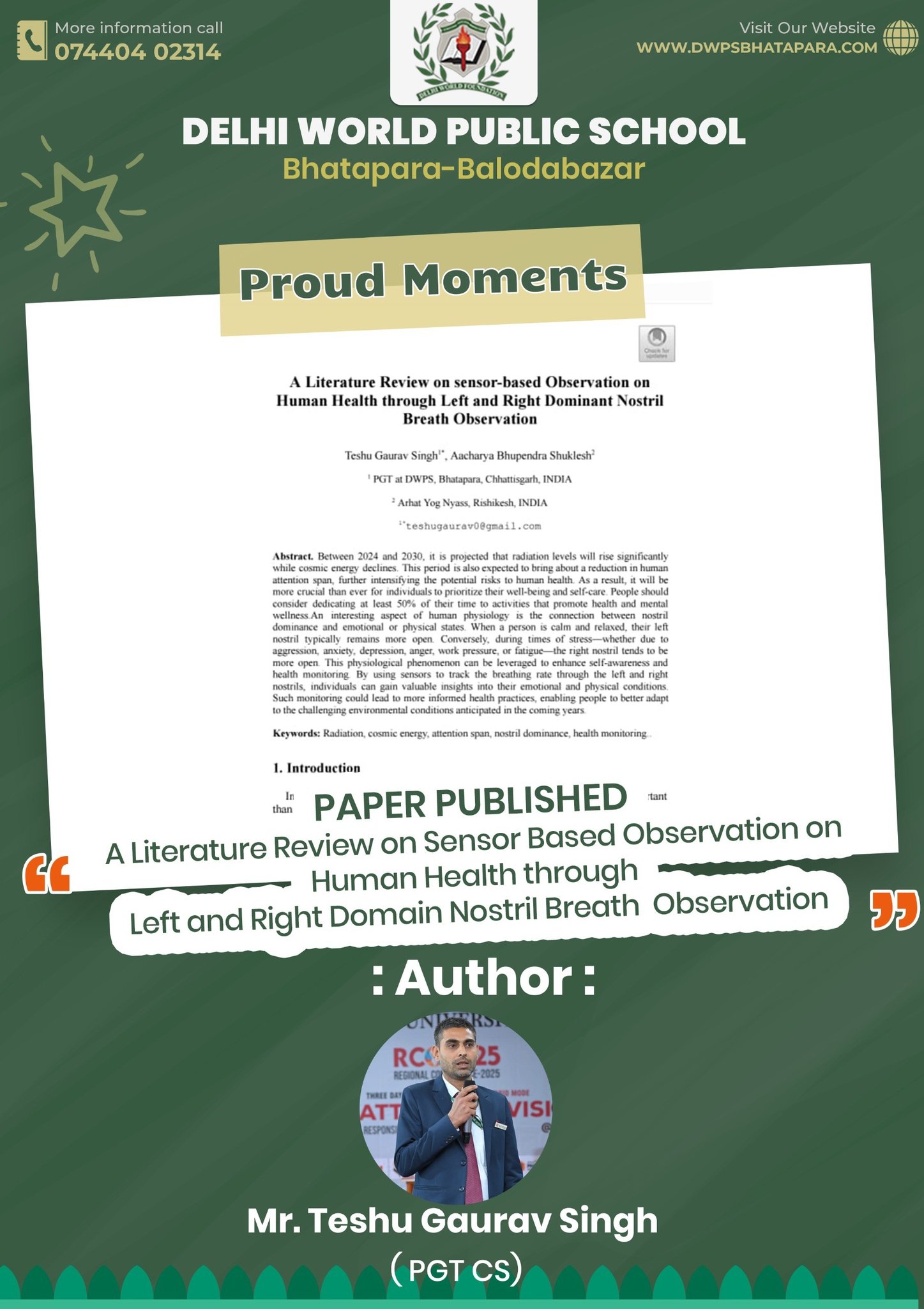 DWPS Proud Moments - Paper Published: A Literature Review on Sensor Based Observation on Earthquake Through IoT