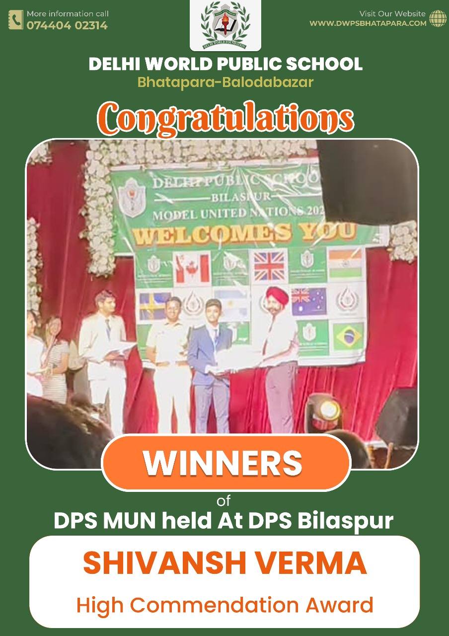 Shivansh Verma wins the High Commendation Award at DPS MUN, held at DPS Bilaspur